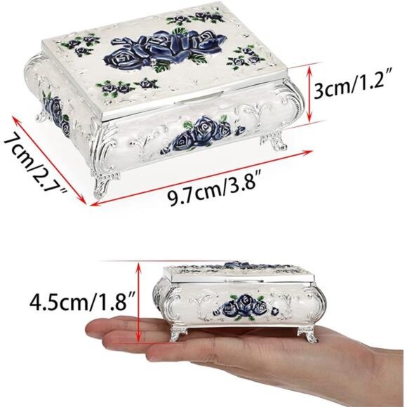 Vintage Metal Jewelry Box Small Treasure Chest Case Trinket Organizer Earrings - Picture 5 of 8